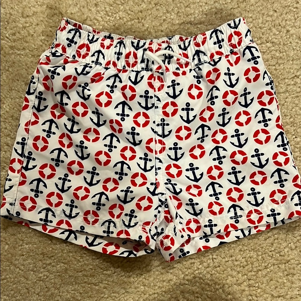Janie and Jack Red and White Swim Trunks Nautical Style